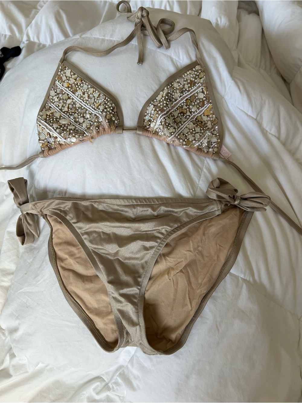 Victoria's Secret Embellished Beige Triangle Bikini